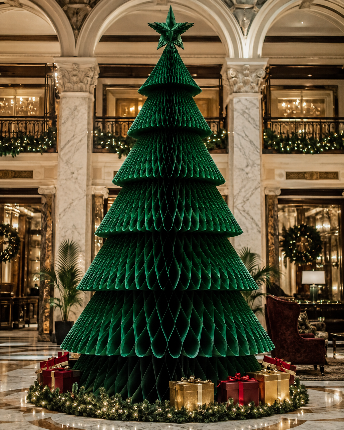 Beautiful 12ft Green Honeycomb Christmas Tree Display